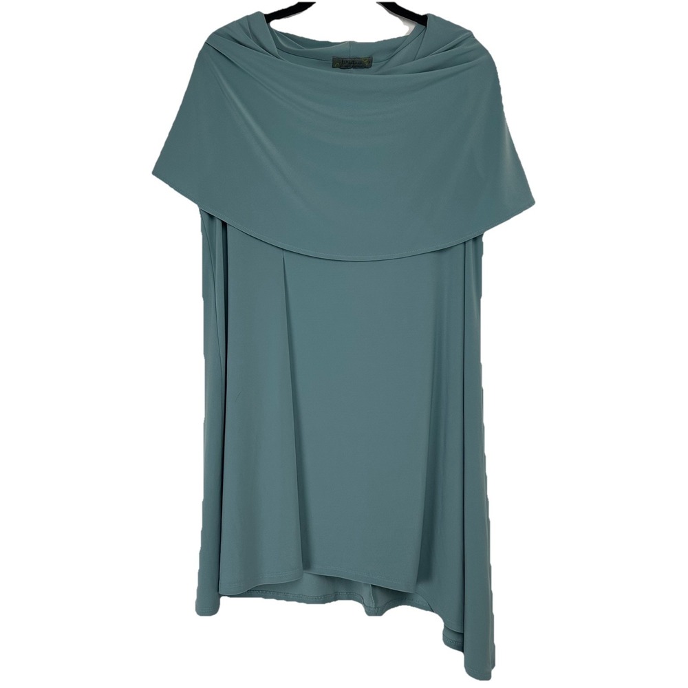 Chalet Et Ceci Tunic Top Size Medium‎ Blue Lagenlook Asymmetrical Stretch